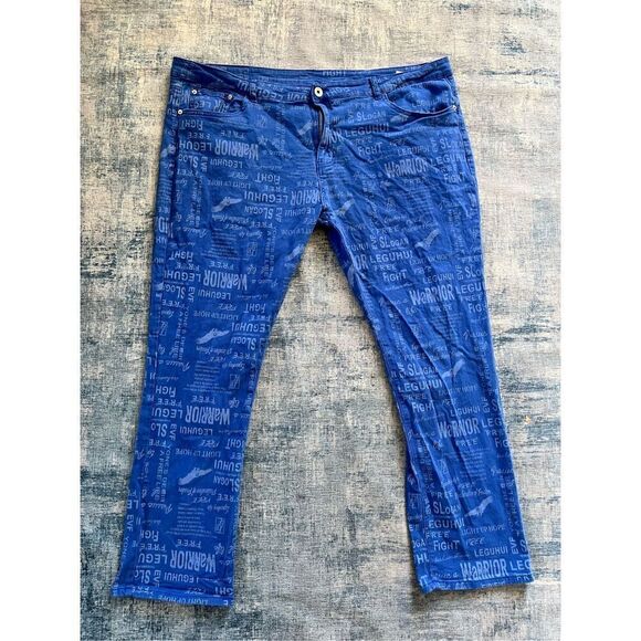 DD2 D'andijieshen Freedom Eagle Slogan Straight Leg Jeans 46 x 32 - Picture 1 of 7